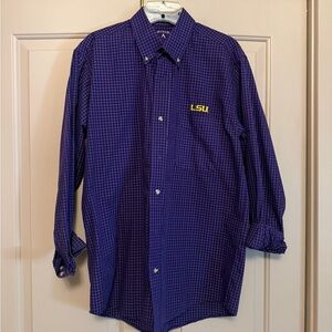 Antigua LSU Men's Purple and Yellow Checkered Shirt